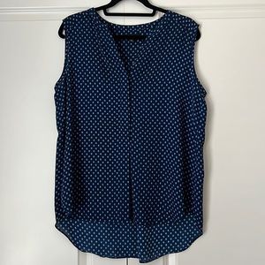 Blue polyester blouse, front and back pleats